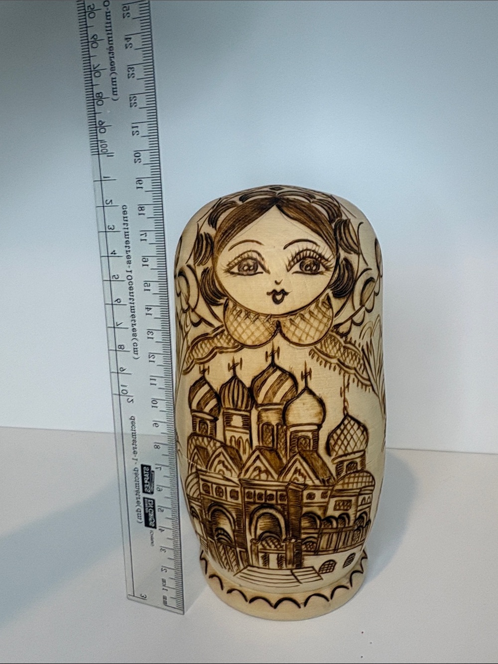 Vintage Russian Matryoshka Nesting Dolls 7-Piece Wood Burned Pyrography